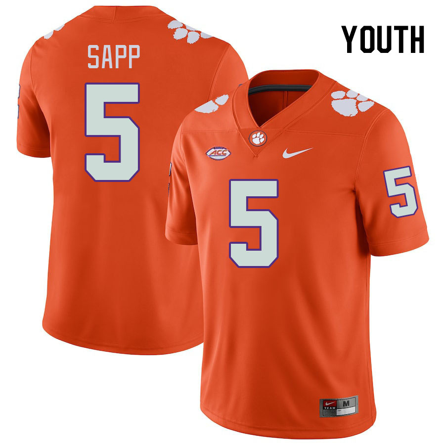 Youth #5 Josh Sapp Clemson Tigers College Football Jerseys Stitched-Orange